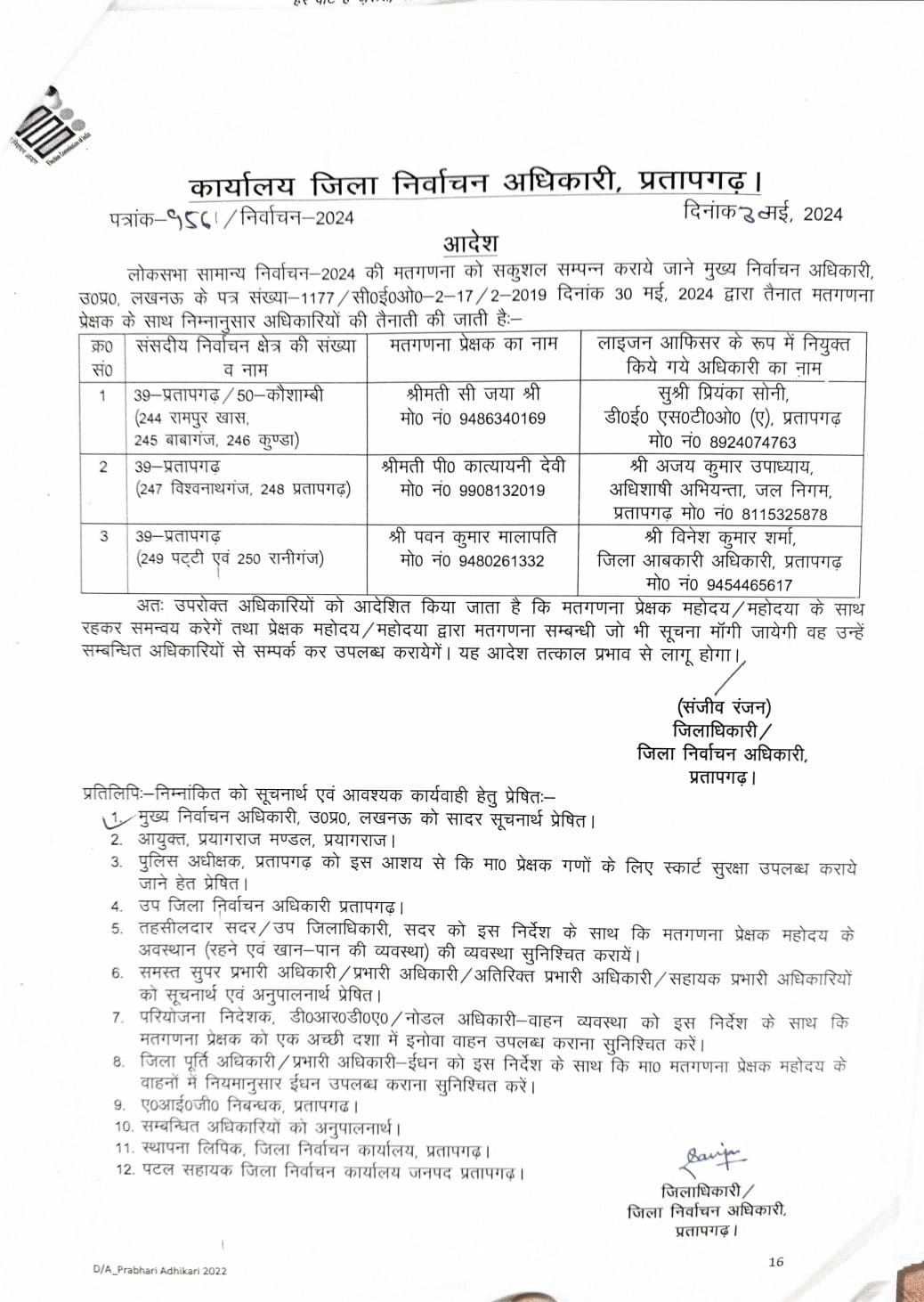 मतगणना को सकुशल सम्पन्न कराने हेतु निर्वाचन आयोग द्वारा 03 प्रेक्षकगणों को विधानसभावार किया गया नामि